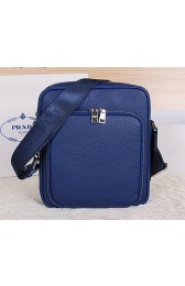 PRADA Grainy Leather Messenger Bag VA6688 Blue VS07777