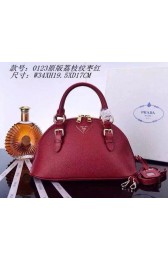PRADA Litchi Leather Top Handle Bag BN0123 Burgundy VS03227
