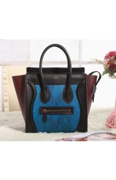 Replica Celine Micro Luggage 3307 in Black with Wine Red Original Leather with Blue R VS05358