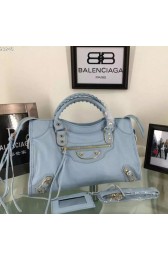 Replica Luxury Balenciaga Goatskin Classic Metallic Edge City Bag B30589 Light Blue VS09348