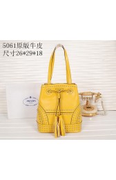 Replica PRADA B5061H Yellow Studded Leather Bucket Bag VS03169