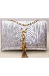 Yves Saint Laurent Monogramme Snake Leather Cross-body Bag Y32218 Silver VS07018