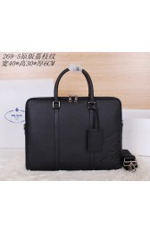 AAA Fake Prada Original Grainy Leather Briefcase P2695 Black VS04160