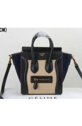 Best Imitation Celine Luggage Nano Bag Suede Leather C3308S Apricot&Black&Royal VS05922