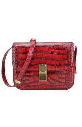 Celine Classic Box Small Flap Bag Croco Leather 88007 Red VS04345