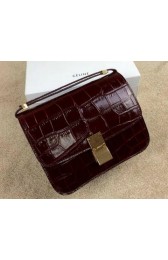 Celine Classic Box Small Flap Bag Croco Leather C11042 Burgundy VS04377