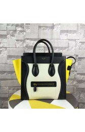 Celine Micro Luggage Tote Bag Original Leather C164173 Offwhite&Black&Yellow VS05883