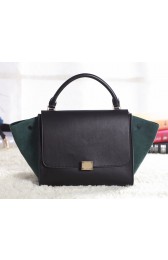 Celine Trapeze tote Bag 3342 in Black Original Leather with Dark Green Suede Leather VS06230