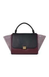 Copy Celine Trapeze tote Bag 3042 in Black with Burgundy Original Leather and Grey Suede Fug VS07091