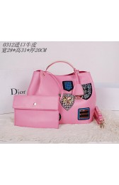 Copy Christian Dior Badge Leather Tote Bag D0312 Pink VS07168