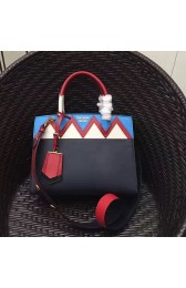 Copy Prada Esplanade Saffiano and Calf Leather Bag Black and Blue 1BA046 VS06555