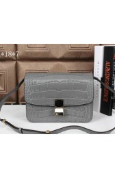 Fake Celine Classic Box Small Flap Bag Croco Leather C3118 Grey VS06312