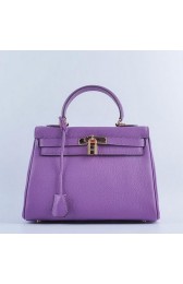 Fake Hermes Kelly 28cm Shoulder Bags Purple Grainy Leather Gold VS06765