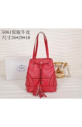 Fake PRADA B5061H Red Studded Leather Bucket Bag VS07187