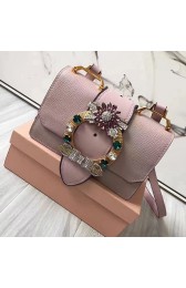 Fashion Imitation Miu Miu Crystal Goat Leather Shoulder Bag Light Pink 5BH609 VS09358