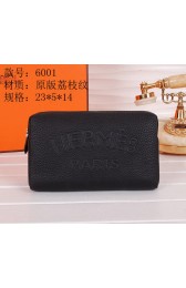 Hermes Grainy Leather Clutch H6001 Black VS09472