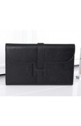 Hermes Jige Clutch Bag Calfskin Leather HQ864 Black VS07330