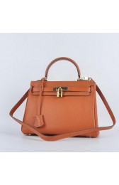 Hermes Kelly 28cm Shoulder Bags Orange Grainy Leather Gold VS06128