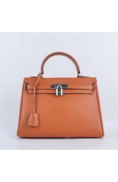 Hermes Kelly 28cm Shoulder Bags Orange Grainy Leather Silver VS07475