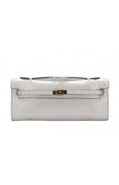Hermes Kelly Clutch Bag Croco Leather K1002 White VS08932