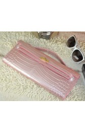 Hermes Kelly Clutch Bag Croco Leather K31 Light Pink VS05779