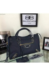Imitation Balenciaga Goatskin Classic Metallic Edge City Bag B30589 Dark Blue VS06029