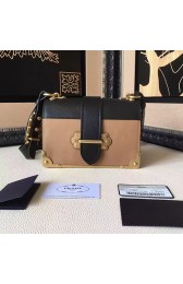 Imitation Prada Cahier Calf Leather Shoulder Bag Brown&Black 1BD045 VS05707