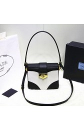 Imitation Prada Original Leather Flap Bag BN2776 White&Black VS05096