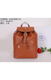 Imitation Prada Soft Calf Leather Backpack BZ032L Wheat VS04896