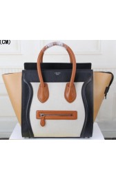 Knockoff Celine Luggage Mini Tote Bag Original Leather CTS3308 White&Black&Apricot VS06408