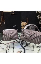 Luxury Saint Laurent Top Handle Bag in Light Grey Matelasse Leather 392738 VS09363