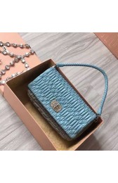 Miu Miu Crystal Nappa Leather Tote Handle Bag Blue 5BB018 VS08765