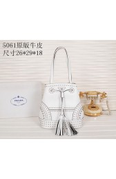 PRADA B5061H White Studded Leather Bucket Bag VS03047