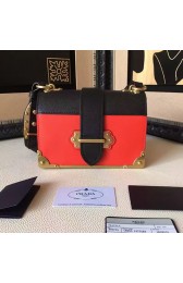 Replica Prada Cahier Calf Leather Shoulder Bag Red&Black 1BD045 VS06777