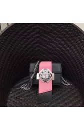 Replica Prada Jewels Ribbon Calf Leather Bag Black and Pink 1BD067 VS09212