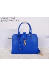 Replica Yves Saint Laurent Medium Cabas Monogram Leather Tubular Top Handle Bag YSL8332 Blue VS06977