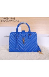 Saint Laurent Medium Cabas Monogram Leather Top Handle Bag Y7108 Blue VS06002