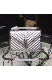 Saint Laurent Top Handle Bag in Silver Matelasse Leather 392738 VS09236