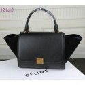 Best Celine MINI Trapeze Bag Suede Leather CT3345 Black VS01347