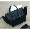 Celine Tie Top Handle Bag Suede Leather 98314 Black VS02791