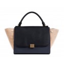 Celine Trapeze tote Bag 3042 in Black with Navy Blue Original Leather with Cream Suede Fug VS03942