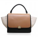 Celine Trapeze tote Bag 3342 by Original Calfskin Leather in Brown and Black with Cream VS09849
