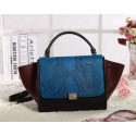 Celine Trapeze tote Bag 3342 in Blue Snakeskin with Black with Wine Red Original Leather VS08808