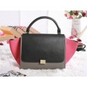 Copy Celine Trapeze tote Bag 3342 in Black with Grey Original Leather and Pink Suede VS07286