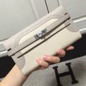 Designer Copy Hermes Kelly Clutch Bag in Off-white and Grey Swift Leather HK1210 VS05765