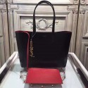 Designer Imitation Saint Laurent Calfskin Shopping Tote Bag Black with Red interior 372091 VS00198
