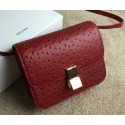 Fake Celine Classic Box Small Flap Bag Ostrich Leather C11042 Red VS03772