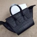 Fake Celine Tie Nano Top Handle Bag Croco Leather CT98313 Black VS08424