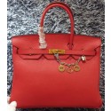 Hermes Birkin 35CM Tote Bag Litchi Leather HB35GL Red VS01917