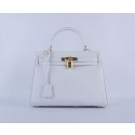 Hermes Kelly 28cm Shoulder Bags White Grainy Leather Gold VS01360